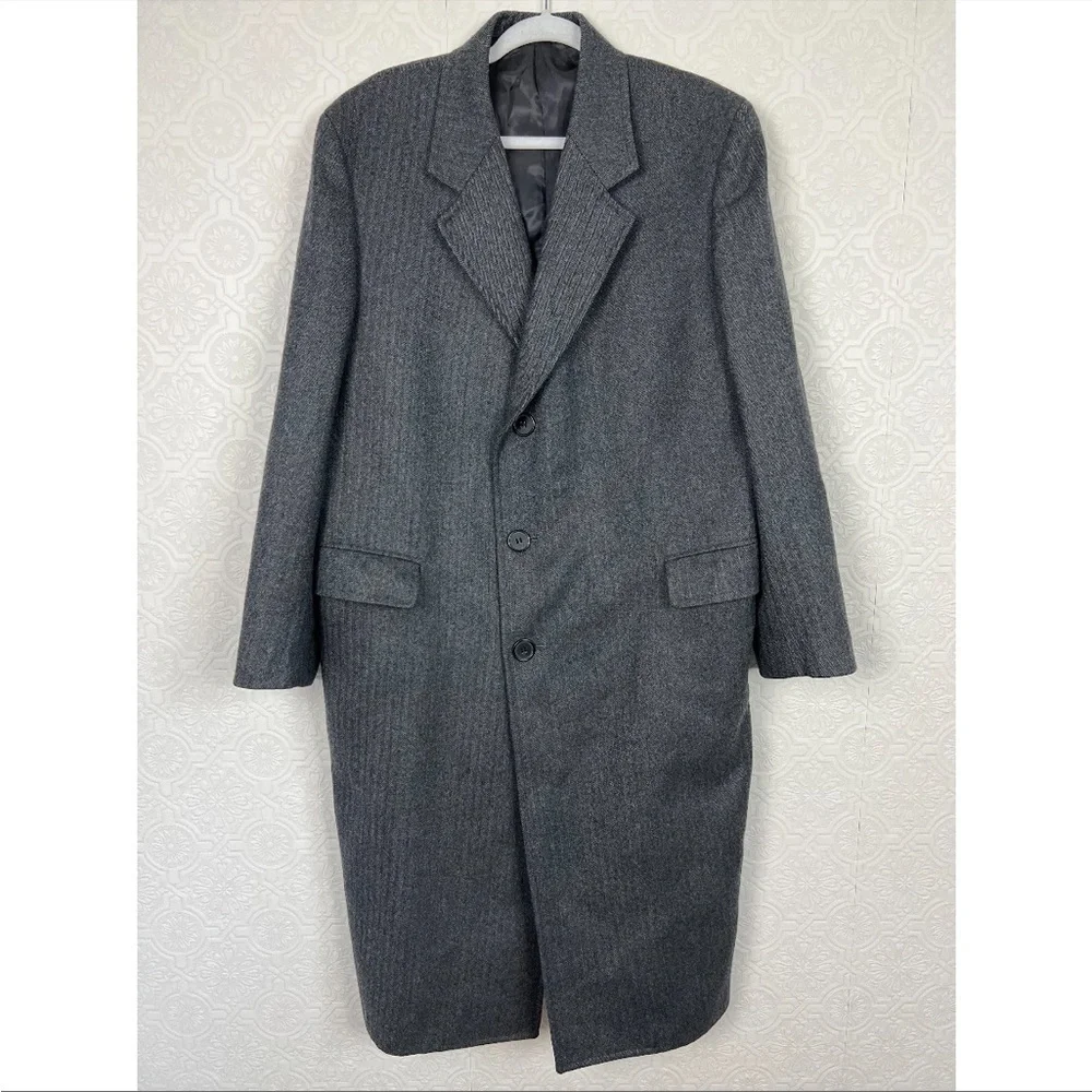 Vintage 100% Wool Trench‎ Coat Pea Coat Luxury Long Grey Event Special Occasion
